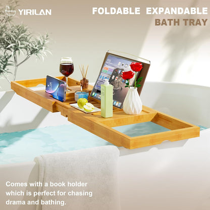 Bamboo Bathtub Tray Caddy,Premium Bathtub Tray Caddy, Expandable Bath Tray,Gifts for Women,Black