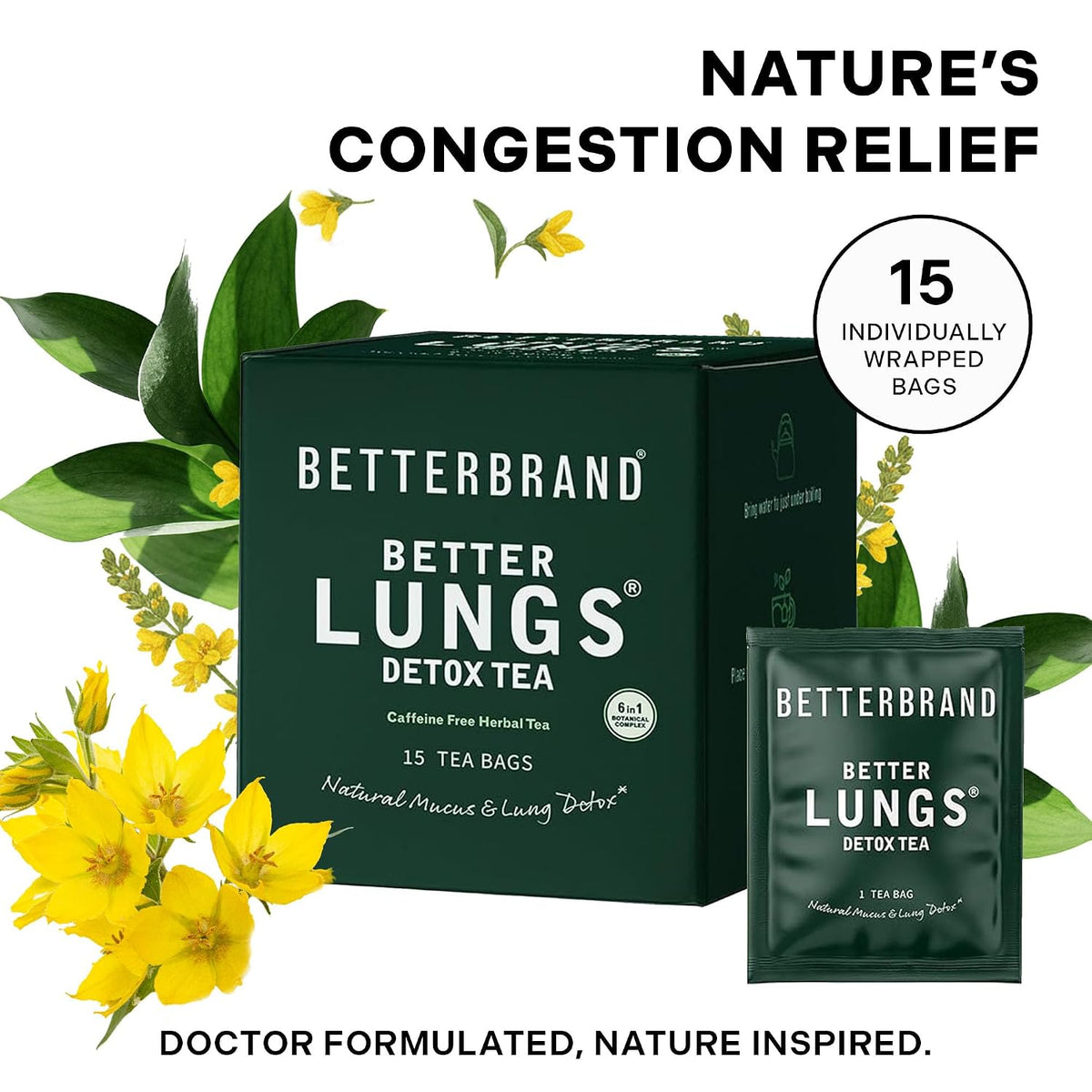 Betterbrand Mullein Tea Bags, Lung Detox w. Thyme, Elderberry, 15 Bags