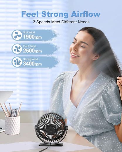 TriPole USB Desk Fan Small Portable, 360° Rotation Quiet Mini Personal Fan