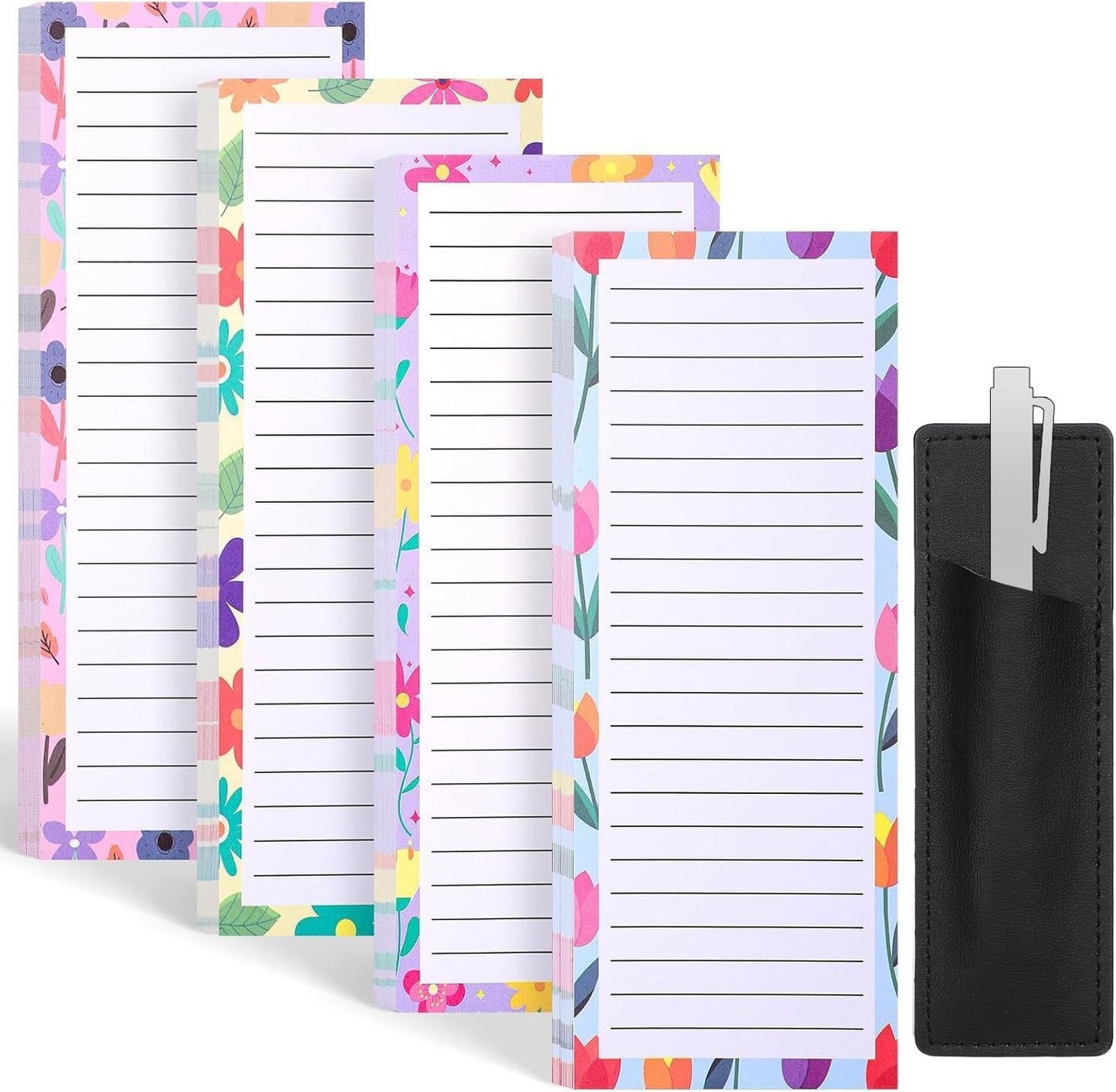 Thboxes 4 Pack Magnetic Note Pad for Fridge with Pen Holder, Totally 200 Sheets Grocery List Magnet Pad for Refrigerator Magnetic Shopping List Pad（Fruit Design）