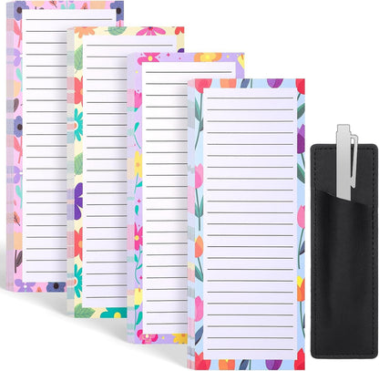 Thboxes 4 Pack Magnetic Note Pad for Fridge with Pen Holder, Totally 200 Sheets Grocery List Magnet Pad for Refrigerator Magnetic Shopping List Pad（Fruit Design）