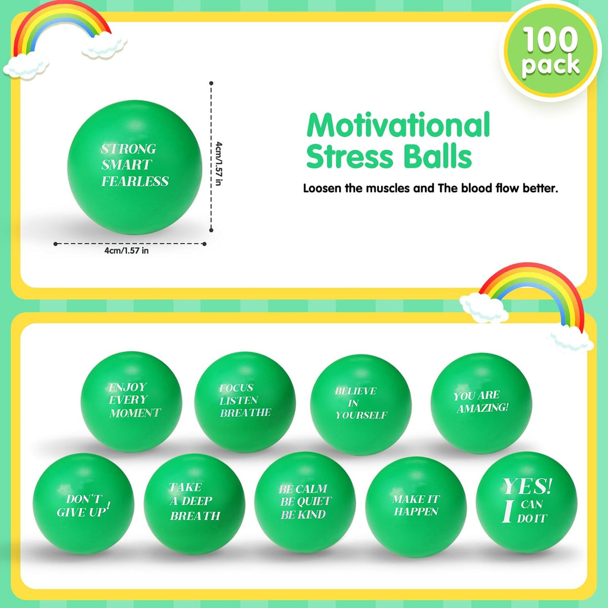 Sotiff 100 Pcs Motivational Balls Bulk for Adults, Ten Colors Inspirational