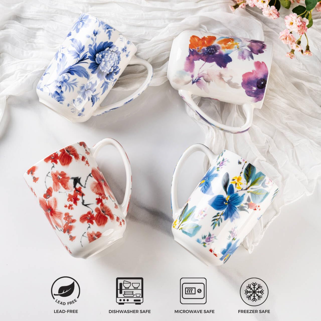 AmorArc Porcelain Tea Mug with Infuser and Lids, 18 Oz Large Cup Strainer with Bag Holder for Loose Leaf Tea, Steeping Coffee Mug for House-warming Wedding Birthday Gift