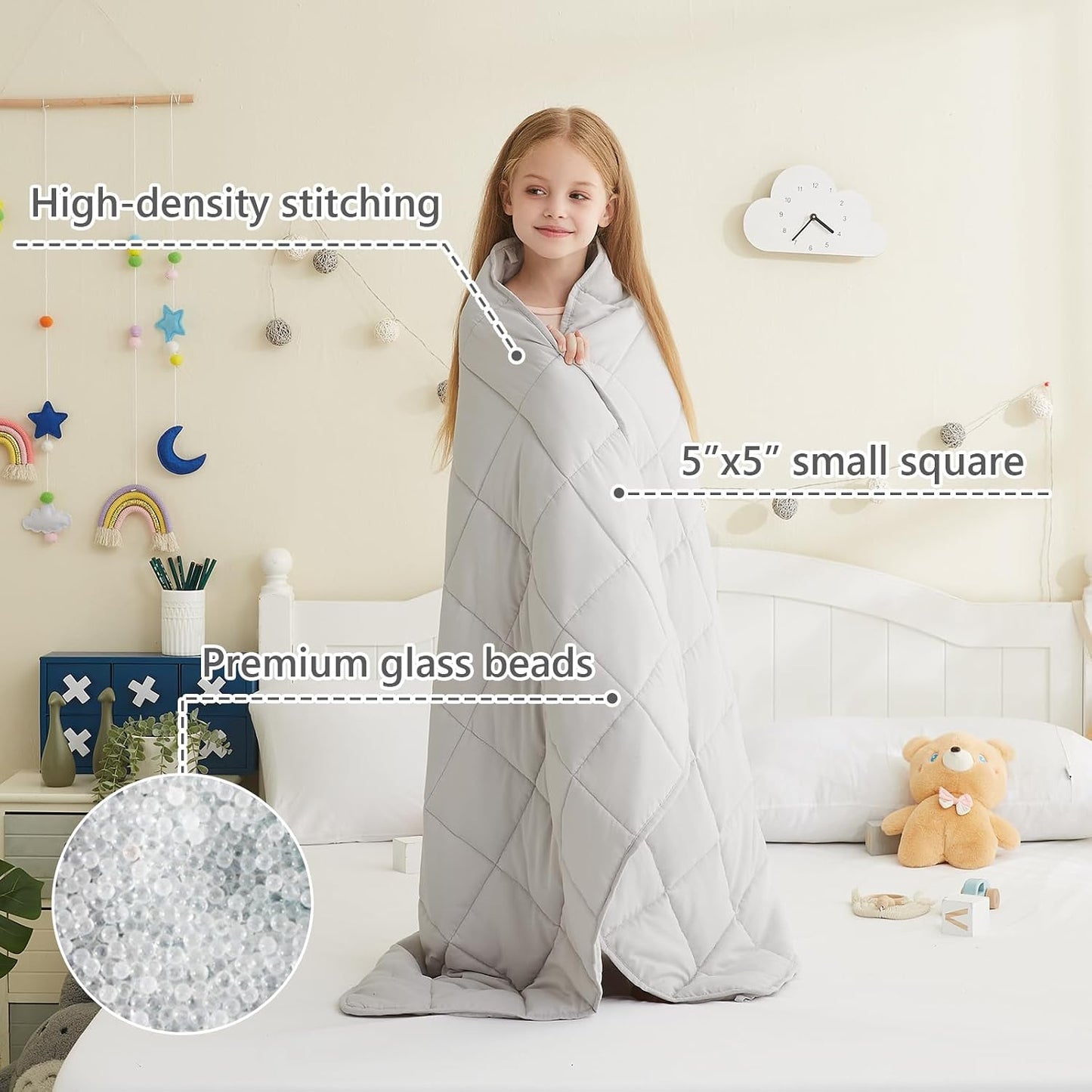 L'AGRATY Weighted Lap Pad 7lb: Small Weighted Blanket for Adults - Cooling Portable Travel Blanket for Relaxation Sleeping - Washable All-Season (29" x 24")