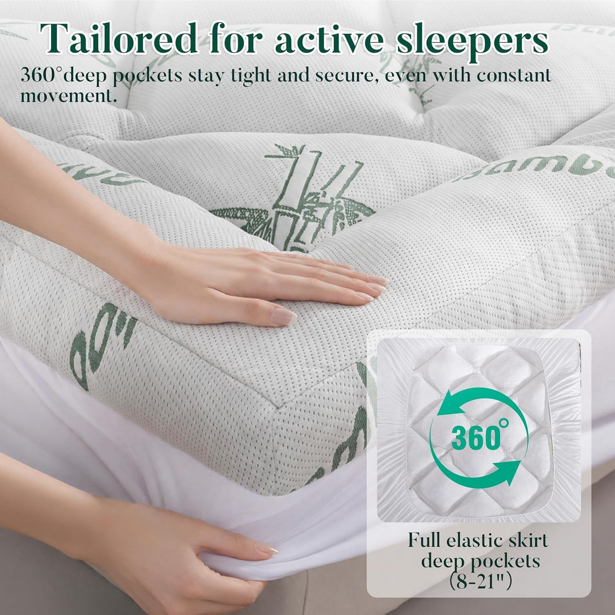 Ubauba 100% Waterproof King Size Mattress Topper, Viscose Made from Bamboo Pillow Top Mattress Protector for Back Pain Relief, Breathable Cooling Mattress Pad for Hot Sleeper, 8-21 Inch Deep Pocket