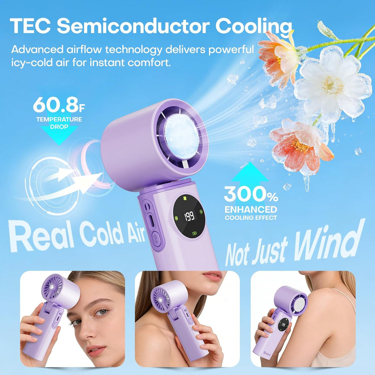 6000mAh Portable Handheld Fan with Ice Cooling, 199 Levels Stepless Speed, 20H Long Battery Life, 20000RPM Turbo Fan Rechargeable Personal Mini Fan for Travel, Outdoor, Makeup