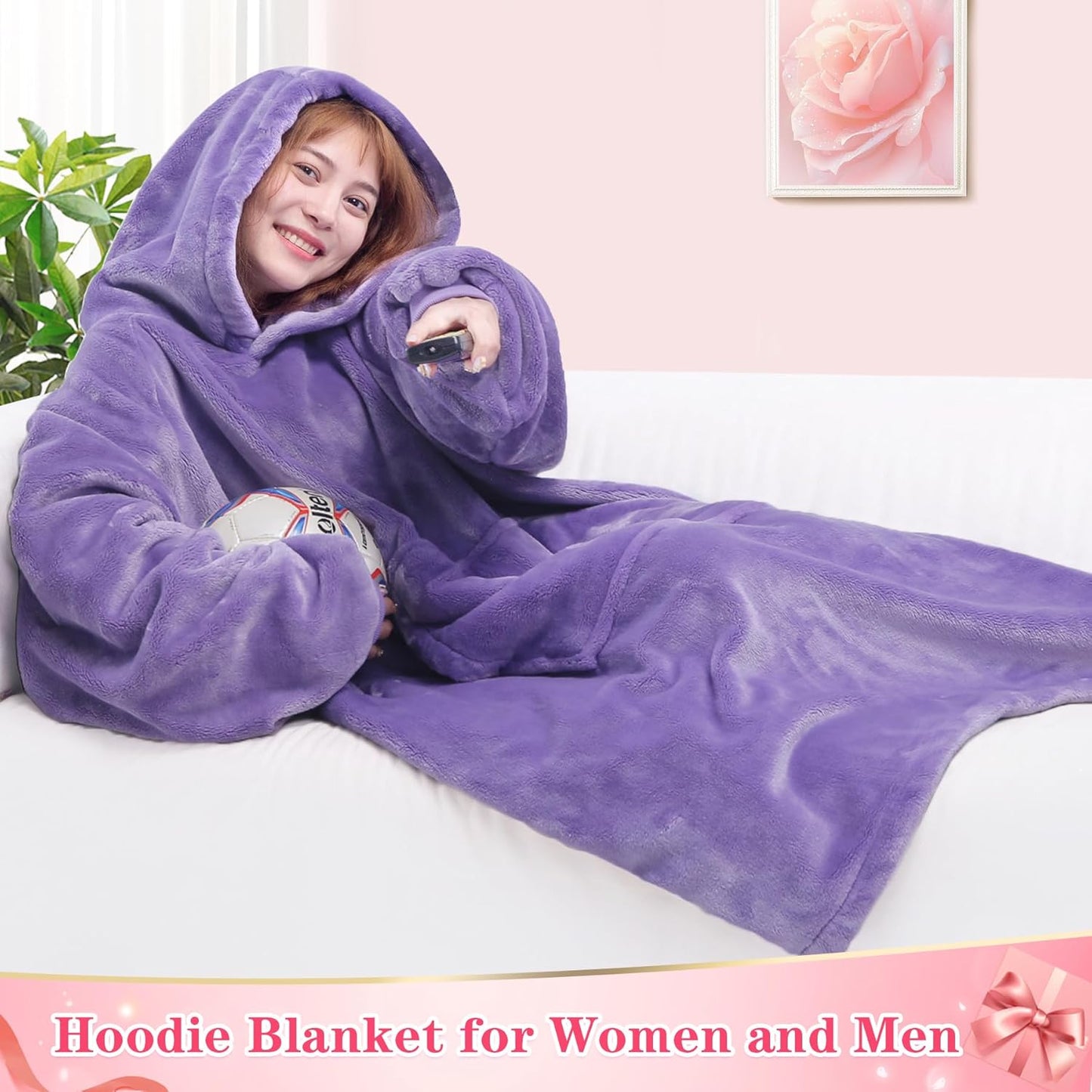 Waitu Wearable Blanket Sweatshirt Gifts for Women and Men, Warm and Cozy Giant Blanket Hoodie, Thick Flannel Blanket with Sleeves and Giant Pocket - Dark Gray