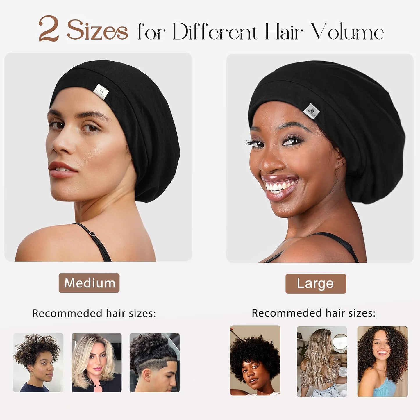 YANIBEST Hair Cover Bonnet Satin Sleep Cap - Adjustable Stay on Silk Lined Slouchy Beanie for Night Sleeping Surgical Hats Pure Black