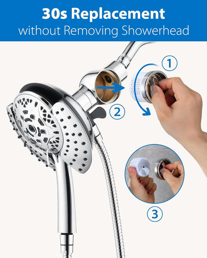 INAVAMZ Shower Head with Handheld High Pressure: Hand Held Shower Head & Rain Shower Head 2-IN-1 Shower Head with 59" Rotatable Stainless Steel Hose, Shower Trim Systems, Sliver 2.5 GPM 15391 Filter
