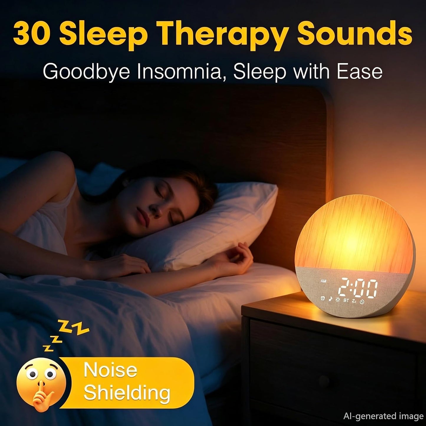 Sunrise Alarm Clock with Sounds Machine:Gentle Gradual Wake Up Light for Heavy Sleepers Relieve Anxiety Dimmable Clock with Bluetooth Memory for Bedroom - White Noise Machine with 30 Sleep Sounds