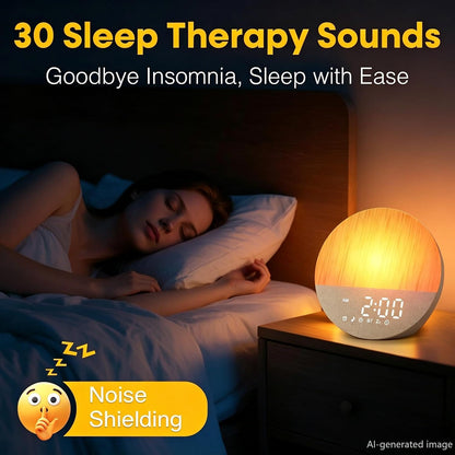 Sunrise Alarm Clock with Sounds Machine:Gentle Gradual Wake Up Light for Heavy Sleepers Relieve Anxiety Dimmable Clock with Bluetooth Memory for Bedroom - White Noise Machine with 30 Sleep Sounds