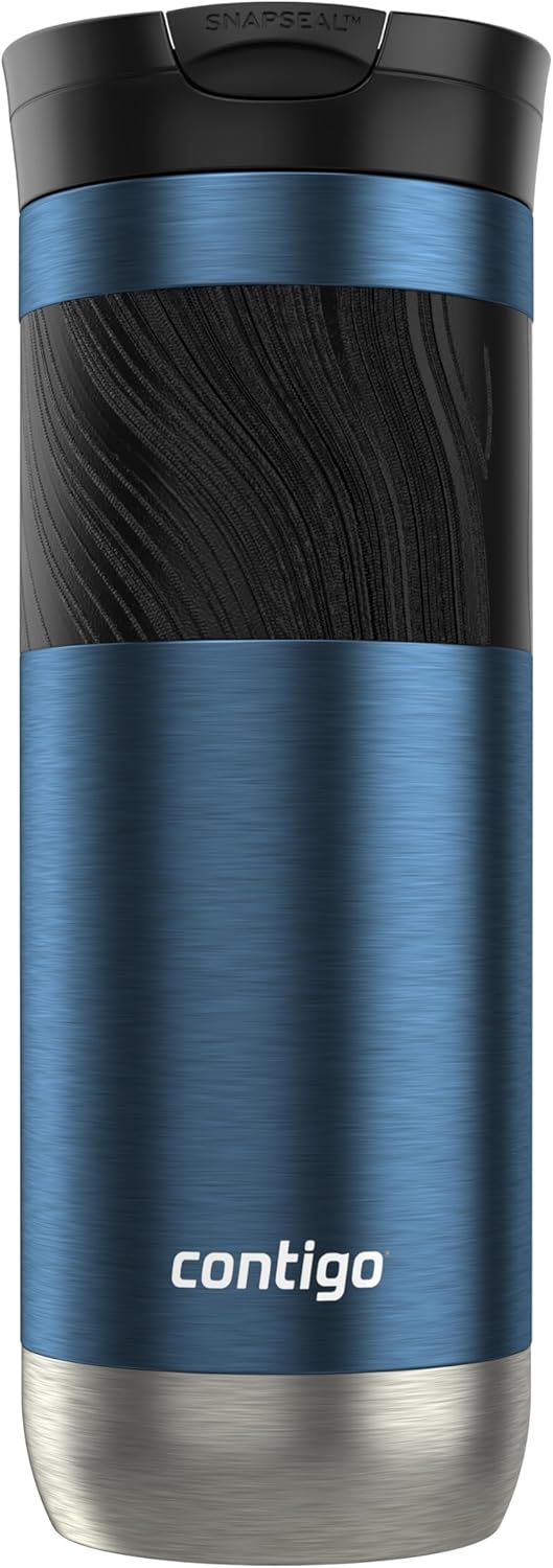 Contigo SNAPSEAL Insulated Stainless Steel Travel Mug with Grip 20oz. Blue Corn Transparent Satin & Midnight Berry
