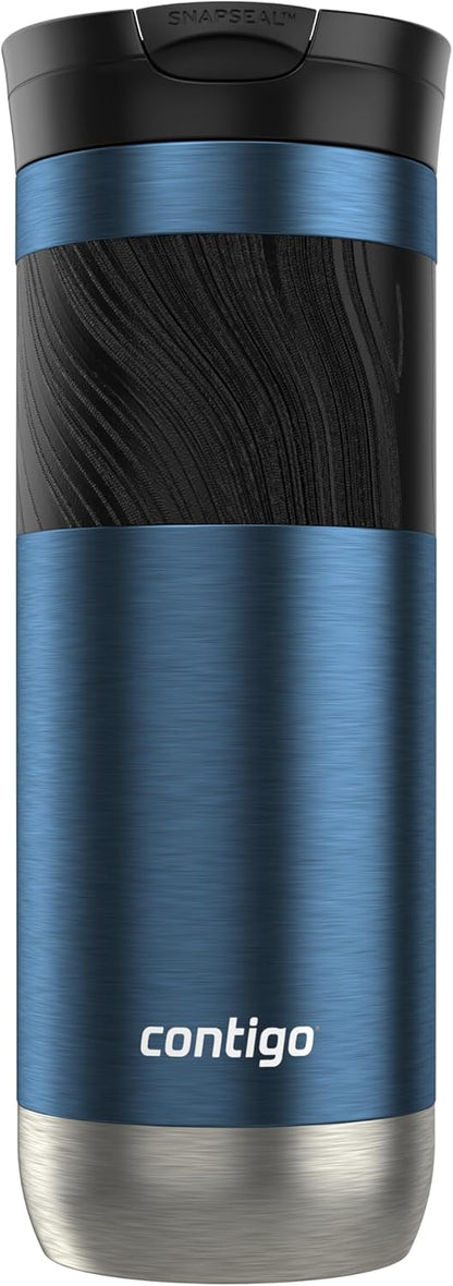 Contigo SNAPSEAL Insulated Stainless Steel Travel Mug with Grip 20oz. Blue Corn Transparent Satin & Midnight Berry