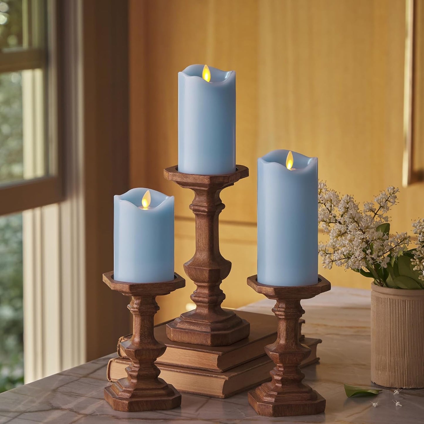 Matchless Candle Co. by Luminara Set of 3 Flameless LED Pillar Candles, Real Wax, Moving Flame (3x4.5, 3x5.5, 3x6.5 Inch, Unscented)