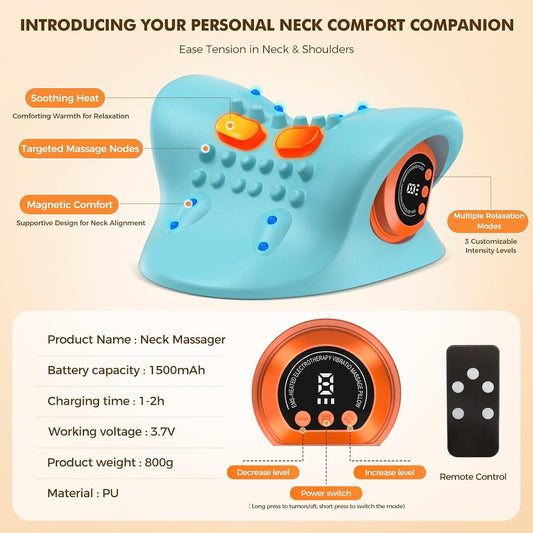Neck Massager 2026 New Upgrade 3 in 1 Portable Massager with Heat &Comfortable Stretching–Adjustable Intensity for Neck & Shoulder Relaxation at Home, Office, Travel