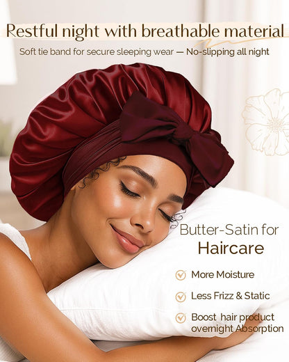 YANIBEST Adjustable Double Layer Satin Bonnet, Silk Hair Bonnet for Sleeping with Elastic Tie Curly Natural Hair Reduce frizz