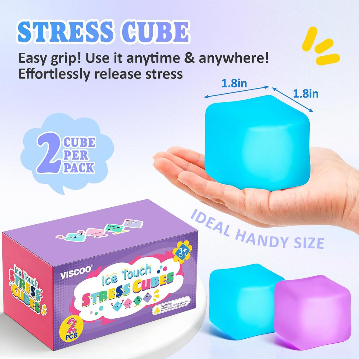 VISCOO 2 Pack Stress Cube, Slow Rising Cube Squishy for Anxiety Relief