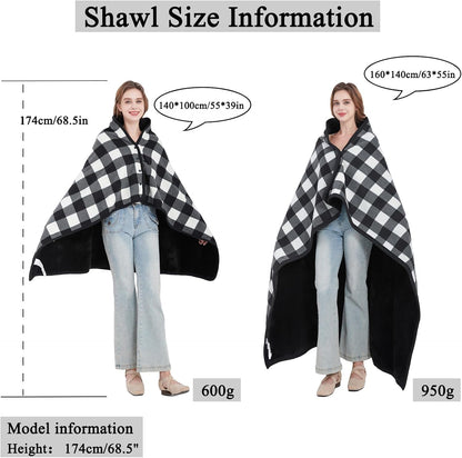forestfish Fleece Wearable Blanket, Plaid Lap Blanket Comfy Poncho Throw with Buttons for Bed Sofa Office, Grey-White