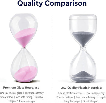 Hourglass, HoveBeaty Black Sand Timer, 15 Minute Hand-Blown Glass