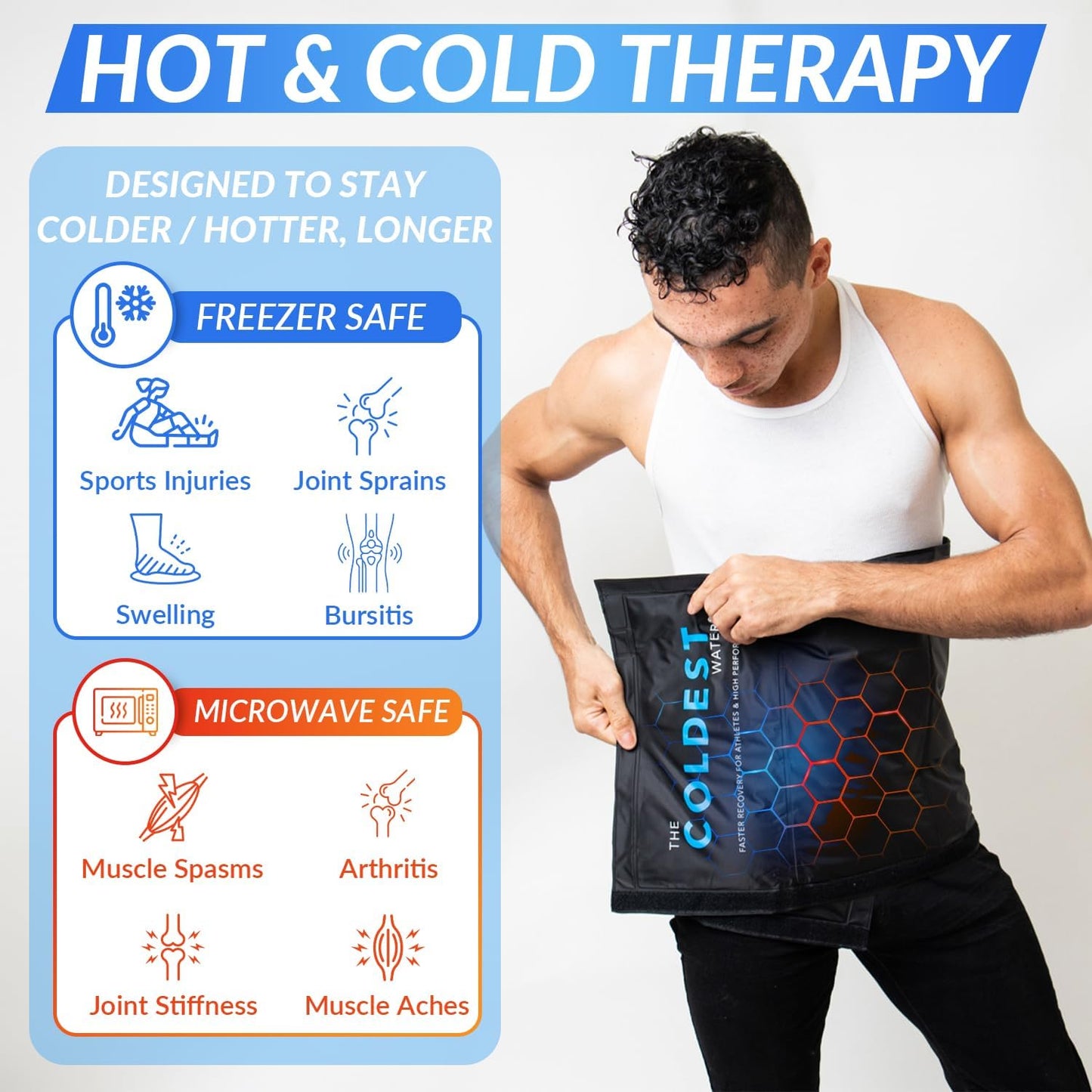 Coldest Ice Pack for Back Pain Relief - All Body Multipurpose Ice Pack for Lower Back Pain, Swelling, Bruises, Surgery, Cramps - Hot & Cold Therapy - Reusable & Adjustable Gel (Large)