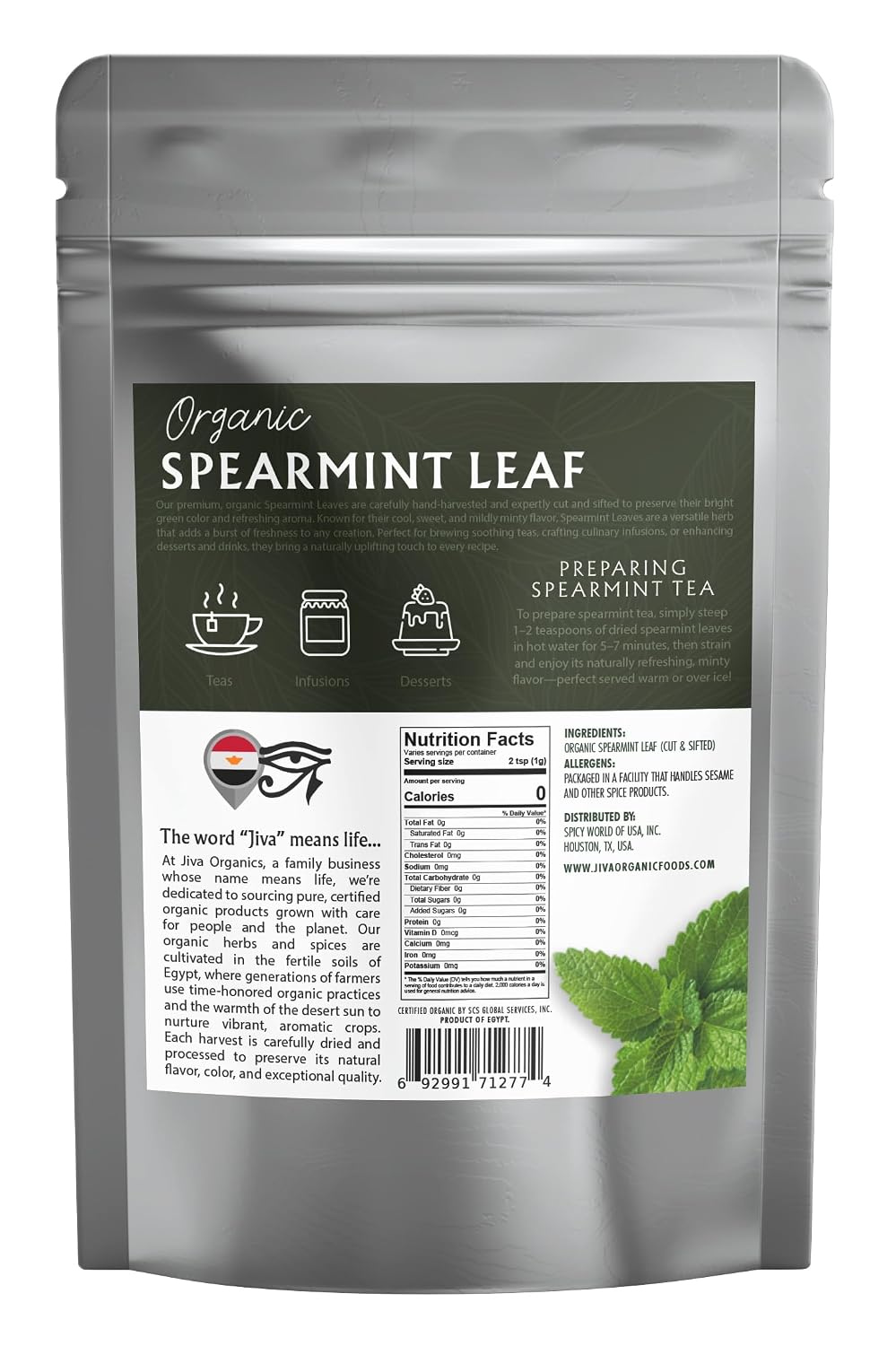 Jiva Organics Spearmint Leaf (Cut & Sifted) 1 Pound | Fresh Aroma, Premium Quality, Non-Irradiated Herbal Mint Leaves