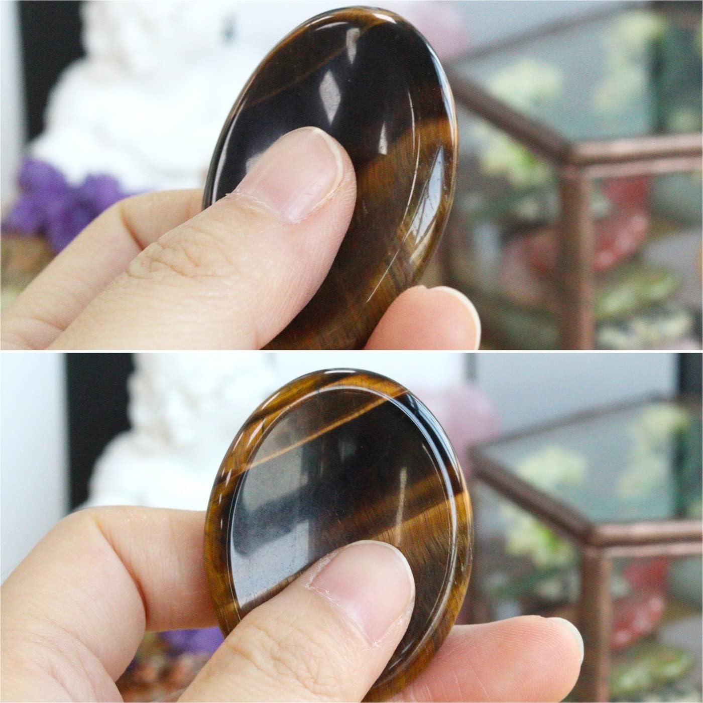 YATOJUZI Thumb Worry Stones for Anxiety Stress Relief Items Healing Crystals Natural Amethyst Rose Quartz Crystal Palm Pocket Stone Gemstones Meditation Reiki Spiritual Gifts for Women Men 2PCS