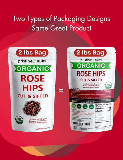 Organic Dried Cut and Sifted Rose Hips - 2lb. (32oz.) Bag