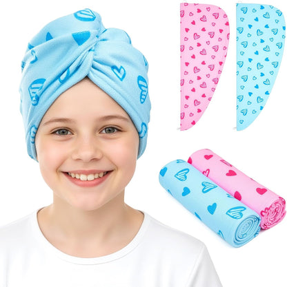 Unicorn Castle Microfiber Hair Towel for Kids 2Pack Hair Wrap Towels Absorbent Hair Drying Towel Wrap Hair Turbans for Curly Thick Hair, Pink White Strawberry