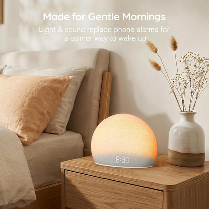 HOUSBAY Sunrise Alarm Clock with White Noise Sound Machine – Wake-Up Light for Bedroom, 5 Gentle Alarm Sounds, 20 Soothing Sleep Sounds, Dimmable Display, Phone-Free Bedside Clock
