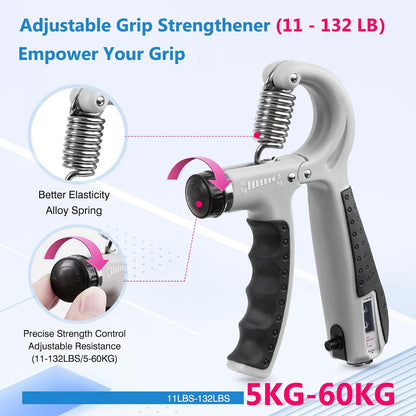 CYFIE Grip Strength Trainer Kit with Adjustable Resistance 10 - 132 Lbs, Forearm Exerciser, Finger Stretcher, Stress Ball, Forearm Strengthener for Workout wuth Storage Bag, Muscle Building and Recovery