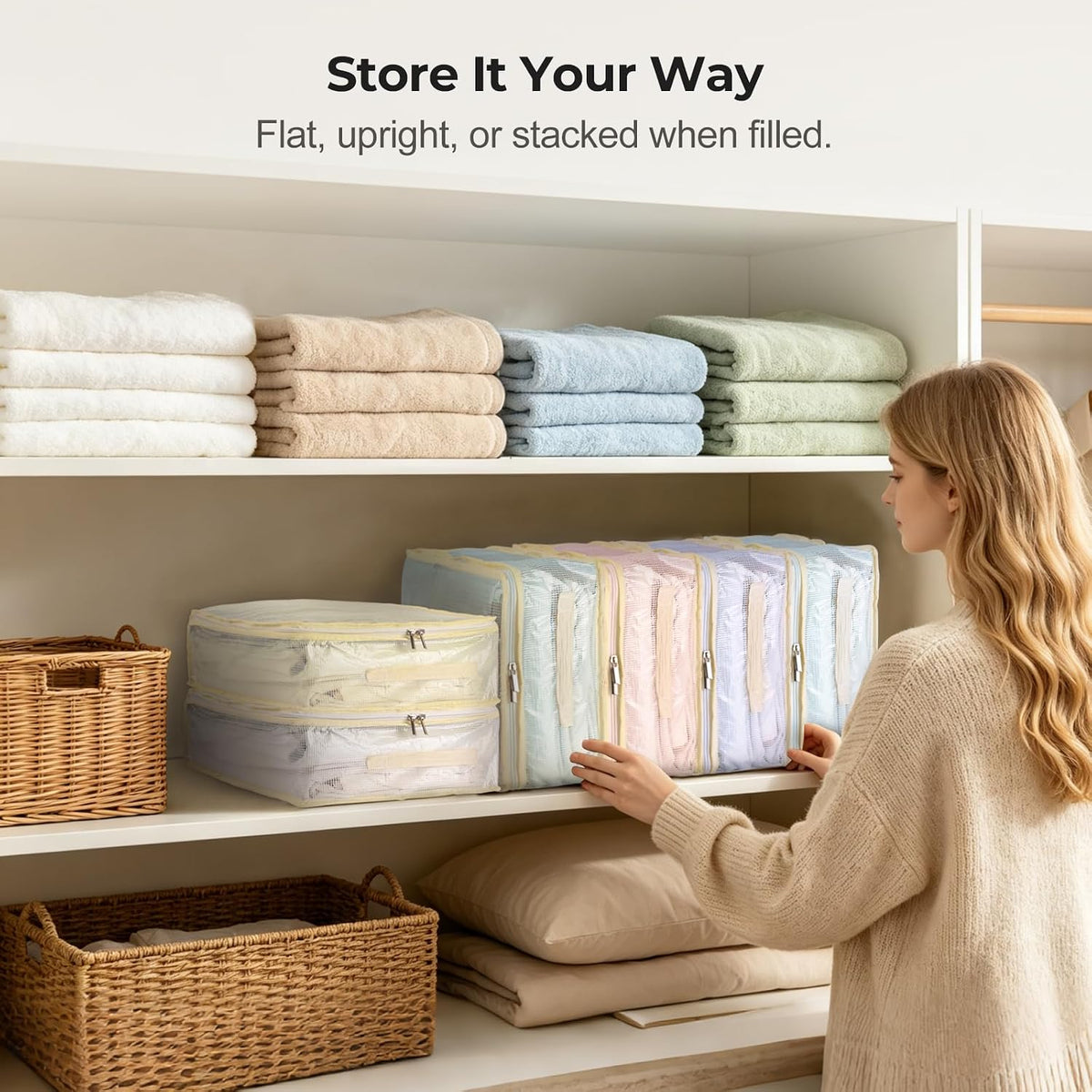 Clear Bed Sheet Organizer Bags for Linen Closet 6 Pack