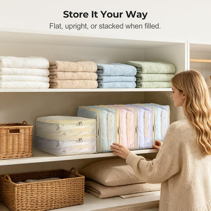Clear Bed Sheet Organizer Bags for Linen Closet 6 Pack
