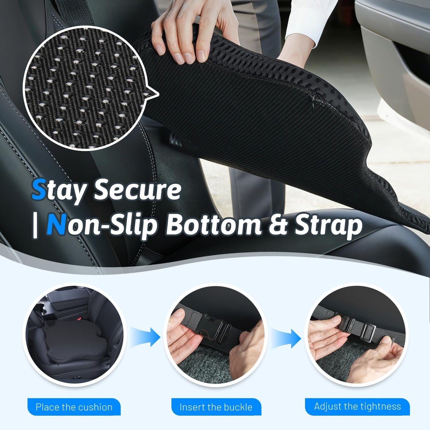 Wedge Car Seat Cushion for Better Visibility & Sciatica Pain Relief - High Density Memory Foam, Non-Slip Ergonomic Car Seat Cushion for Driving, Universal Fit for Car, SUV,Truck & Tractor