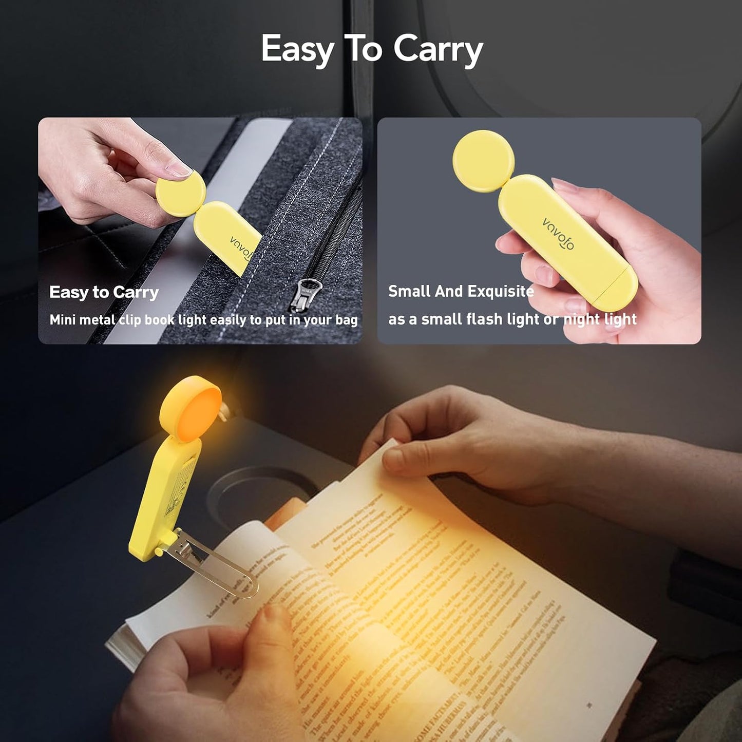 VAVOFO USB Rechargeable Book Light, Blue Light Blocking, Amber Clip-On Bookmark Shaped Reading Light, Eye Care 6 LEDs With 9 Lighting Modes for Bookworms (Grey)