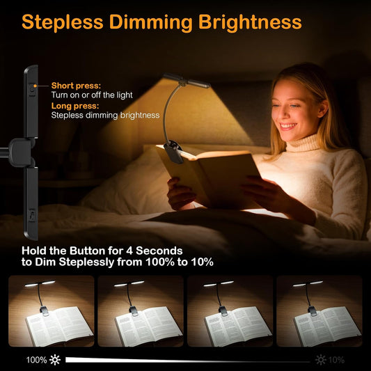 18 LED Book Light for Reading in Bed, 80 Hrs Lasting Rechargeable Reading Light, Eye Caring 3 Color Temperatures & Stepless Dimming Brightness Memory, Portable Clip on Light for Book Lovers