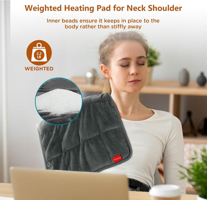 Comfytemp Weighted Heating Pad for Back & Period, FSA Eligible Electric Heat Pad, Birthday Gift for Women Men Mom Dad & Father Day Gifts, 2.2 lb HSA Neck Shoulder Heated Pad, 2H Auto-Off, 12x24, Blue