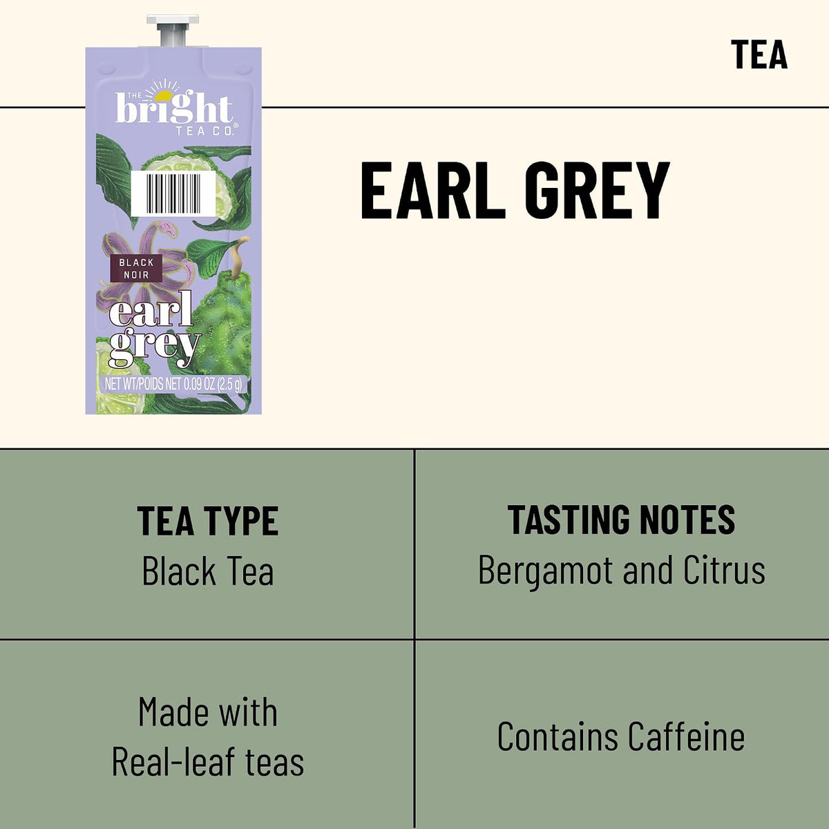 Flavia Bright Tea Co. Earl Grey Tea Freshpacks works only with Flavia Brewers (Case of 100)