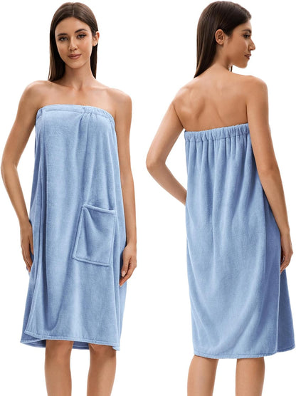 Towel Wrap For Women After Shower，Plush Bath Robe Female，Sauna Spa Wrap Around Towels With Pockets