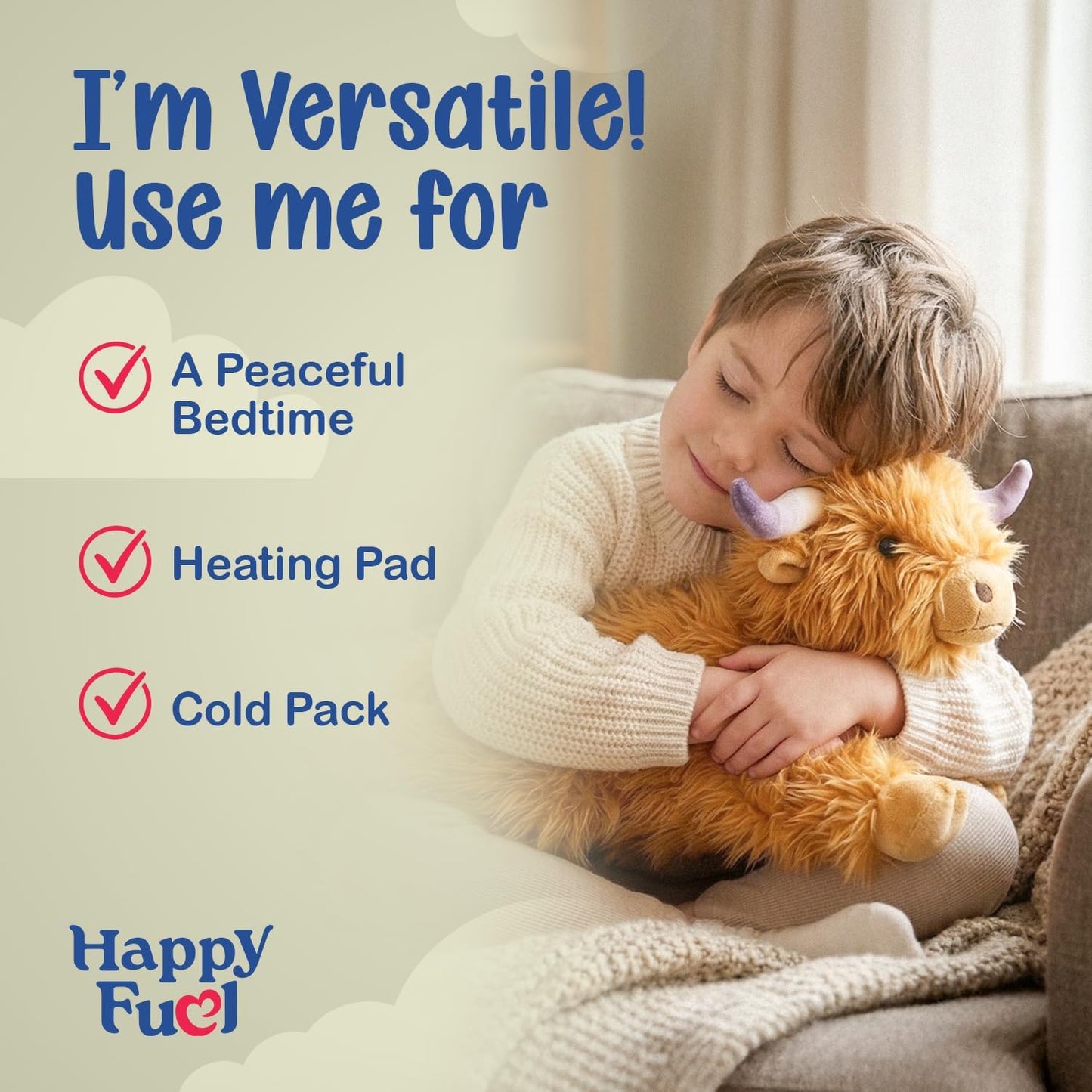 Bunny Microwavable & Weighted Stuffed Animals - 1.5 Lbs Unscented Heating Pad for Period Cramps Pain Relief and Anxiety, Cute Bunny Plush Toys Gifts for Women Girls Adults and Kids by Happy Fuel