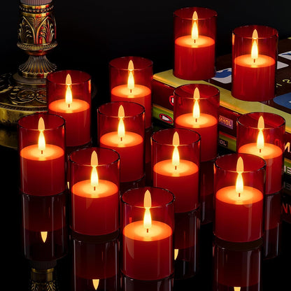 VIODAIM 12Pack Flickering Flameless LED Candles with Timer, Battery Powered - Small Pillar & Votive, Clear (2"X3")