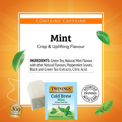 Twinings Mint Green Cold Brew Iced Tea Bags, 20 Count (Pack of 6), Unsweetened Flavoured Green Tea, Caffeinated, 120 Teabags