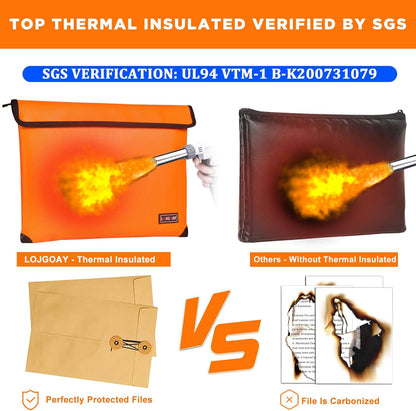 Fireproof Document Bag - with 5200°F Heat Insulated, Waterproof Fireproof Bag with Zipper, 8 Layers of Functional Materials, Fireproof Money Bag for Cash/Documents/Valuables, Fire bag 11"x7.7"