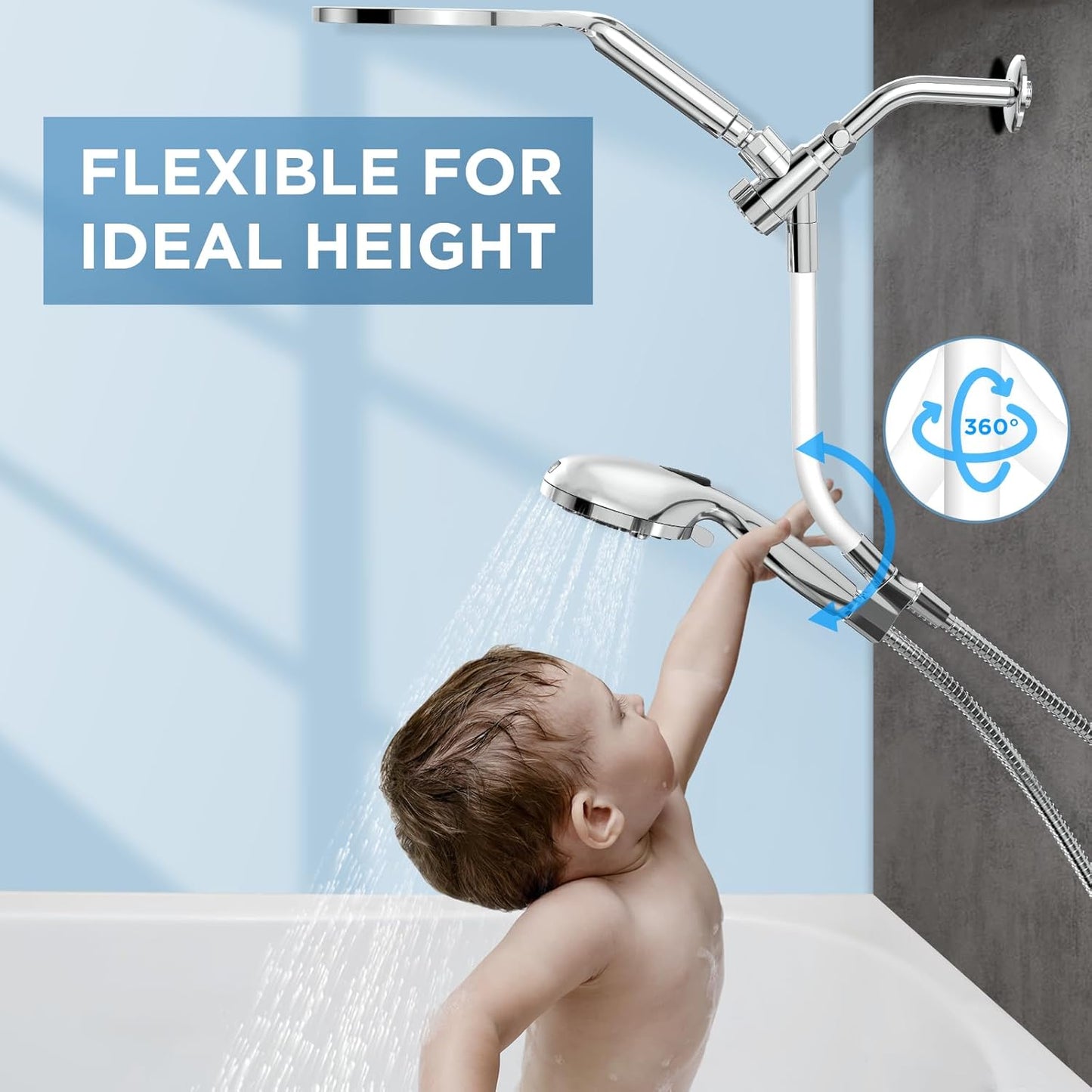 MakeFit Dual Filtered Rain Shower Head Combo, High Pressure Handheld Shower Head with Adjustable Bar - Rainfall Shower Head And Showerhead with Filter for Hard Water - Removes Chlorine