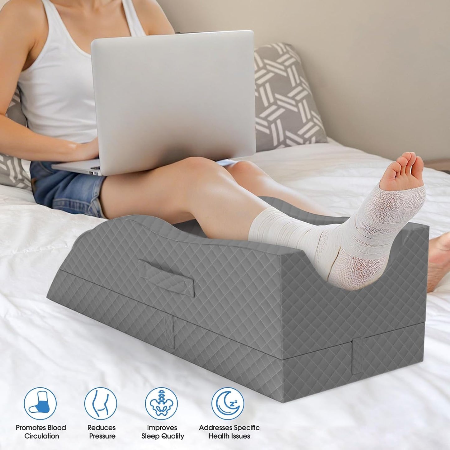 TranquilRelax Leg Elevation Pillows for After Surgery, Wedge Pillow, Grey