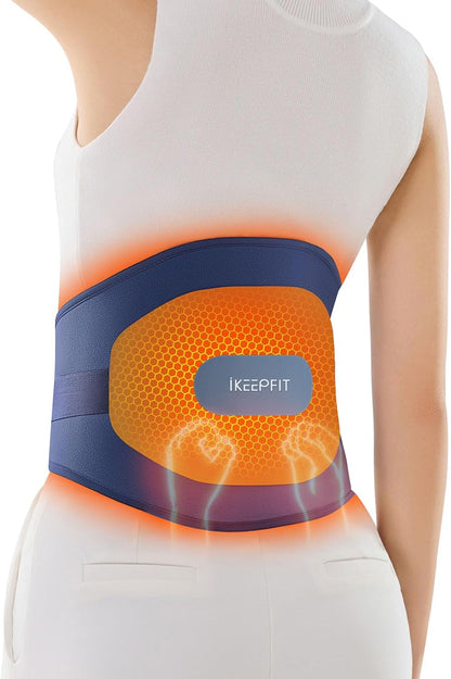 IKEEPFIT Portable Heating Pad for Back, FSA Eligible HSA, Cordless Heat Belt with Massager for Lower Back Pain Relief, Battery Powered 8000 mAh Rechargeable, MAXwarm 3.0, Gift for Women Men 90-310 lb