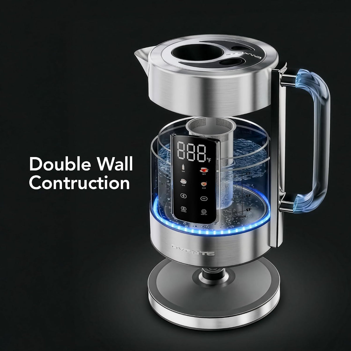 OVENTE 1.7L Glass Electric Kettle with Tea Infuser, Silver KGD913S