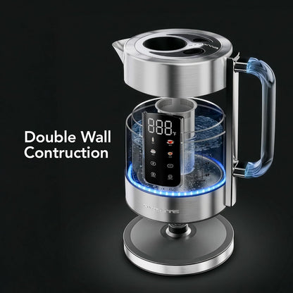 OVENTE 1.7L Glass Electric Kettle with Tea Infuser, Silver KGD913S
