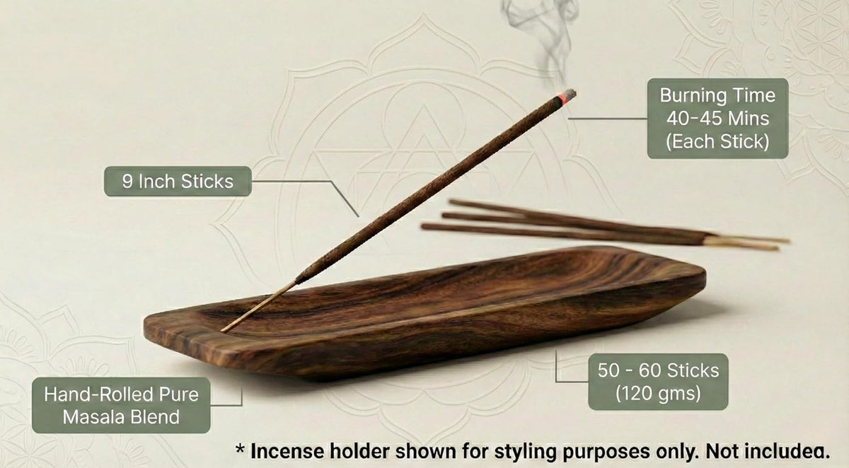 Incense Sticks Variety Pack with Wooden Holder | Nag Champa, Rose, Lavender, White Sage, Frankincense, Palo Santo & Sandalwood | Hand-Rolled Masala Incense