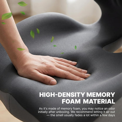 Ergonomic Seat Cushion, Office Chair Seat Cushions with L-Shaped Design, Memory Foam Orthopedic Cushion with Coccyx Hollow, Lumbar Support & Tailbone Pain Relief for Car, Truck, Gaming Chair (Black)