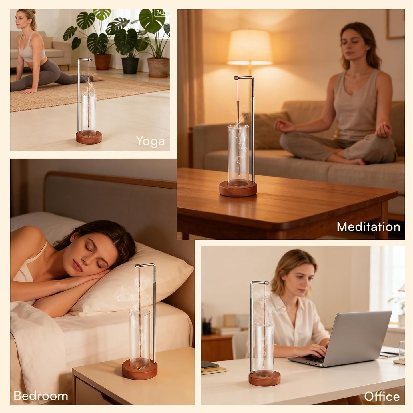 Incense Holder for Sticks, 2 in 1 Incense Sticks Burner with Glass Ash Catcher & Storage, Upside Down Incense Holder with Brush, Anti-Ash for Yoga Meditation Spa Outdoor Patio(Extends 8.7"-13.4")